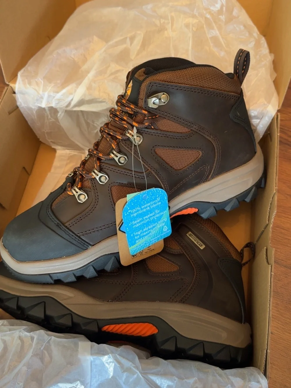 Brahma Brown and Black Waterproof Hiking Boot with Orange Accents